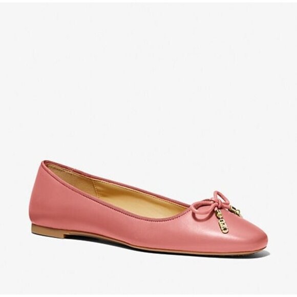 Michael kors Nori Leather Ballet Flat Shoes Women Sunset Rose Leather Almond toe - Picture 1 of 5